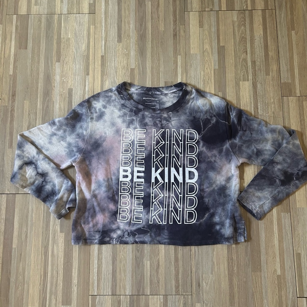 good hYOUman Tie-Dye “Be Kind” Crewneck Cropped Lightweight Sweatshirt Size M